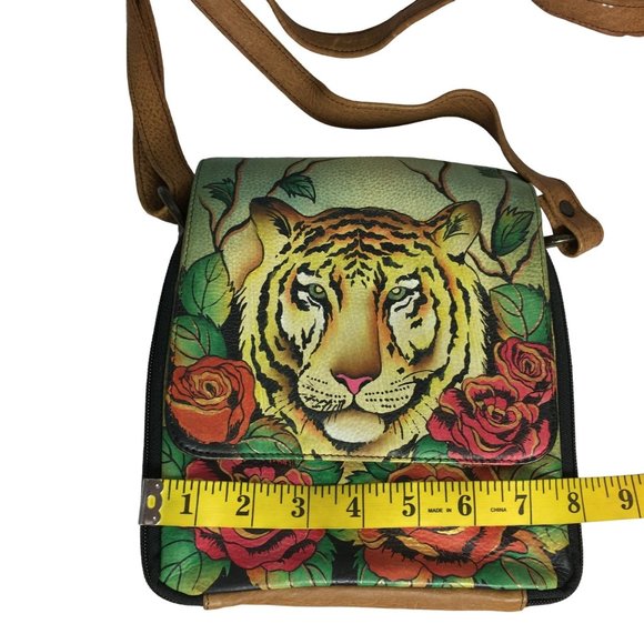 Anuschka NEVER USED Handpainted Leather Flap Cross Body Bag Tiger - Picture 5 of 12